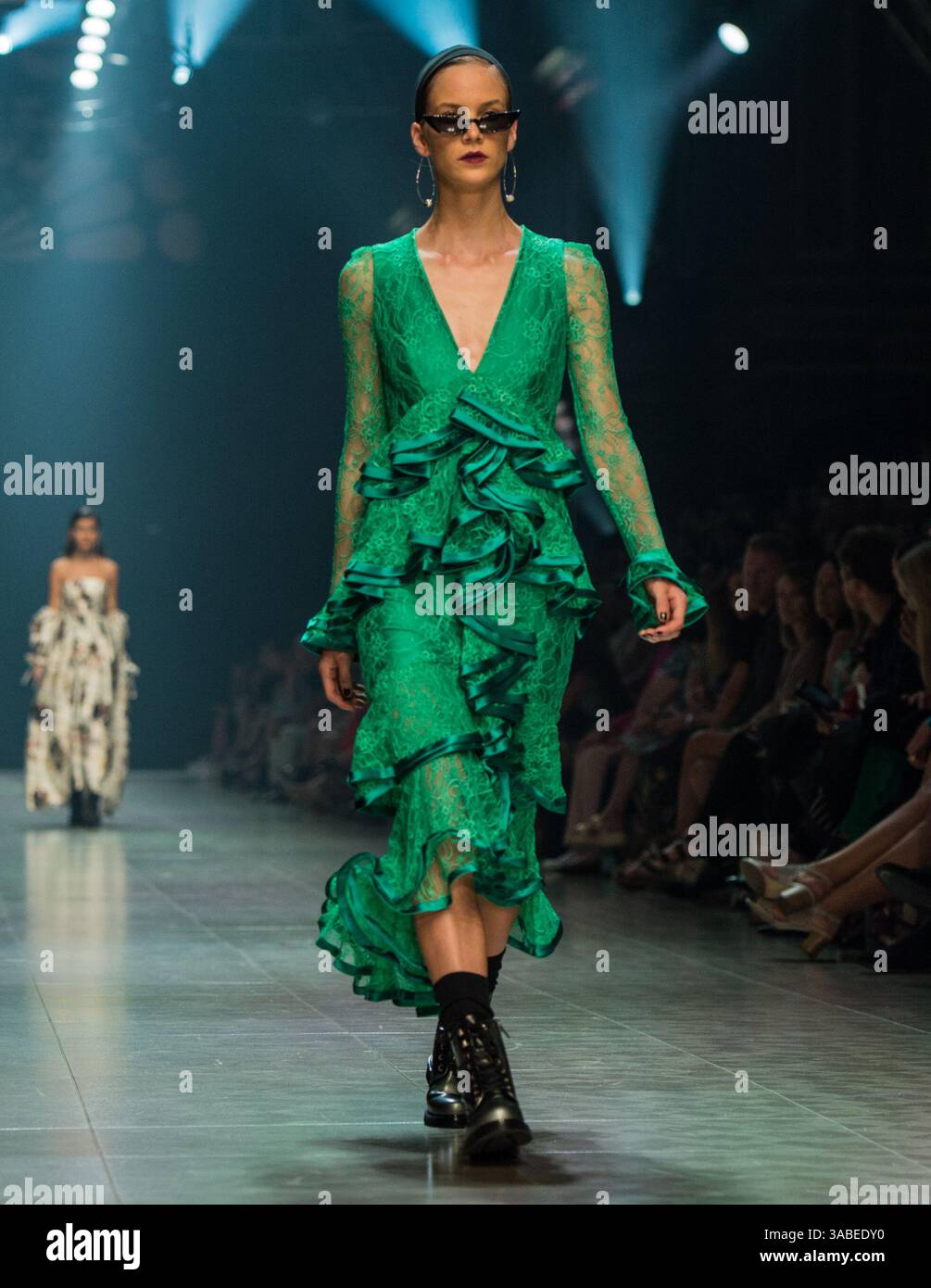 The Nicola Finetti fashion show on Day One of Australian Fashion Week,  being held in Sydney from 27 April to 1 May at the Overseas Passenger  Terminal on Sydney Harbour. Sydney, Australia.