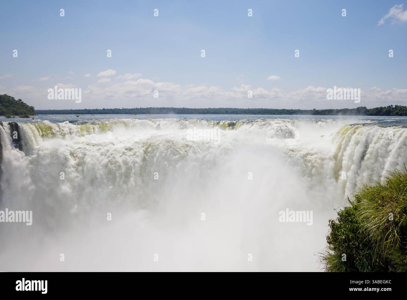 Panoramic view of Devil's Throat waterfall at Iguazu Falls in Argentina. Stock Photo