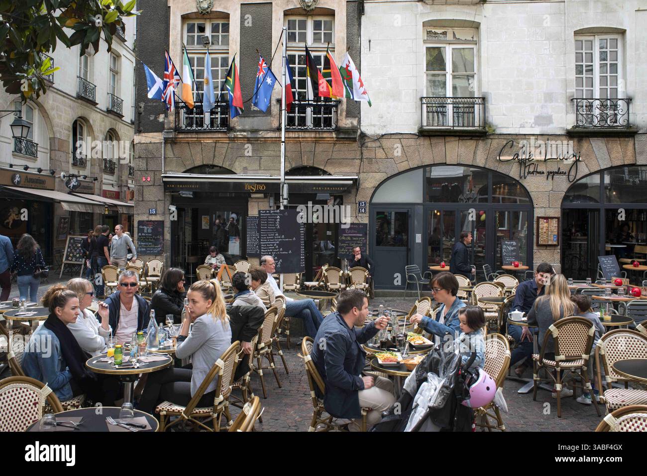 June 4, 2016 - Nantes, Brittany, France - Bars and restaurants atmosphere in old city town of Nantes, Loire Atlantique, France. Caffe Luigi, Place du Pilori (Credit Image: © Sergi Reboredo via ZUMA Wire) Stock Photo