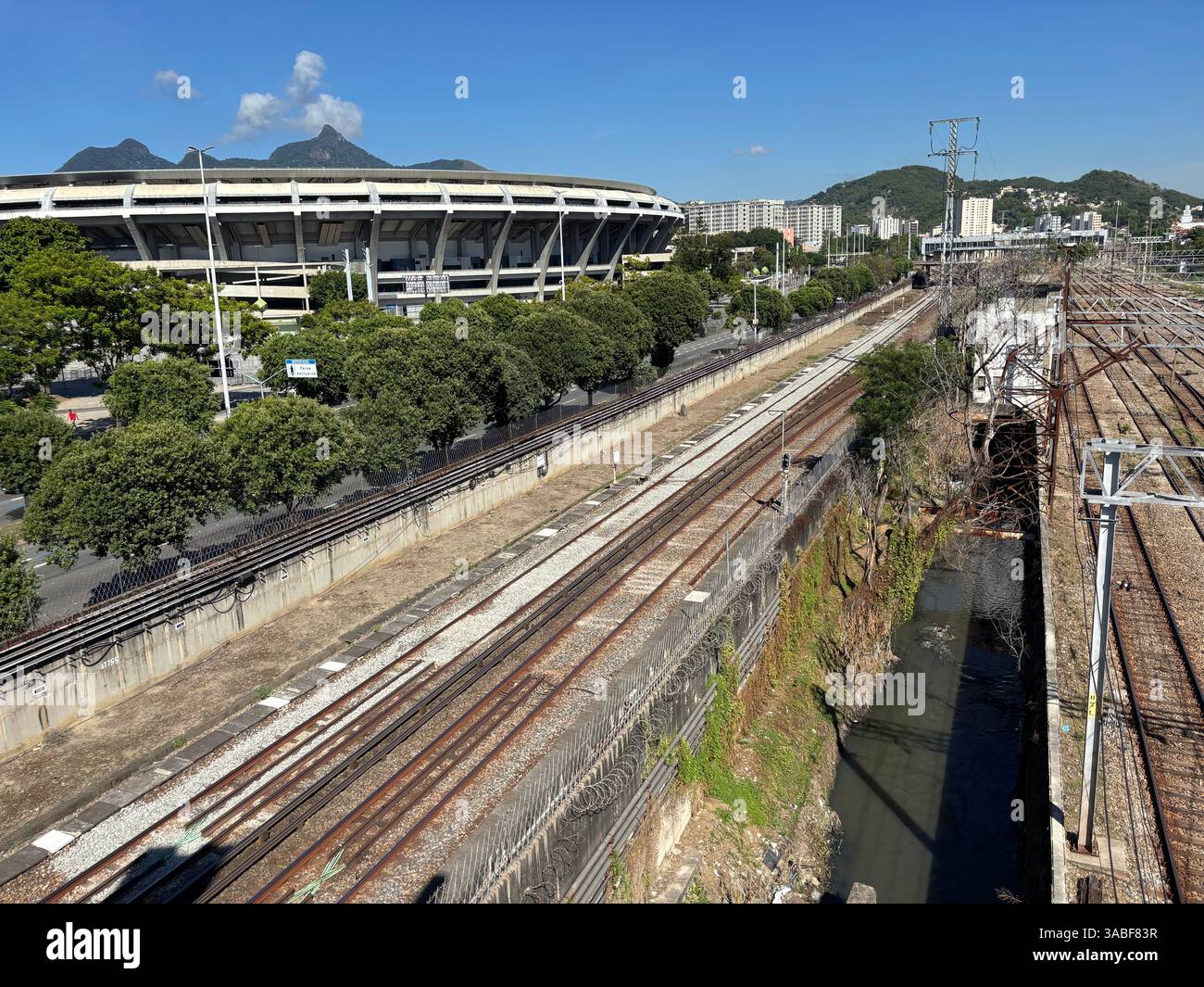 Maracana Stadium with train tracks on the side, Rio de Janeiro - Smartphone Captured Stock Image