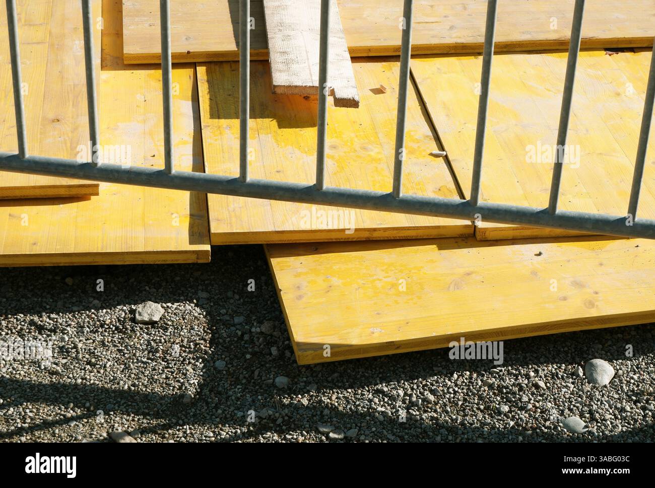 construction site barrier and wooden boards Stock Photo