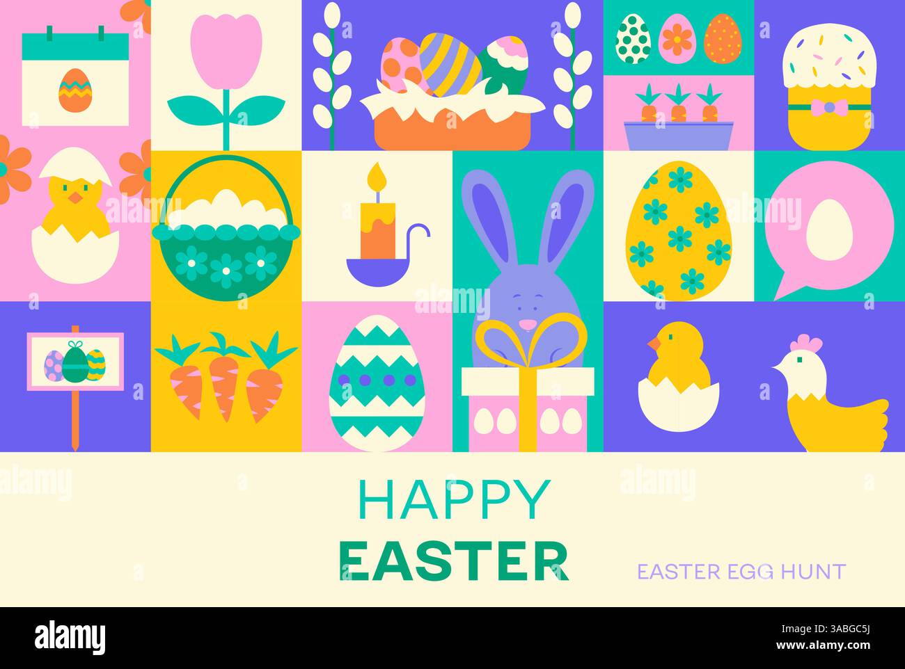 Geometrical Happy Easter Banner Concept Stock Vector