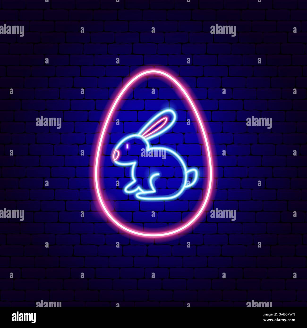 Egg Bunny Happy Easter Neon Label Stock Vector