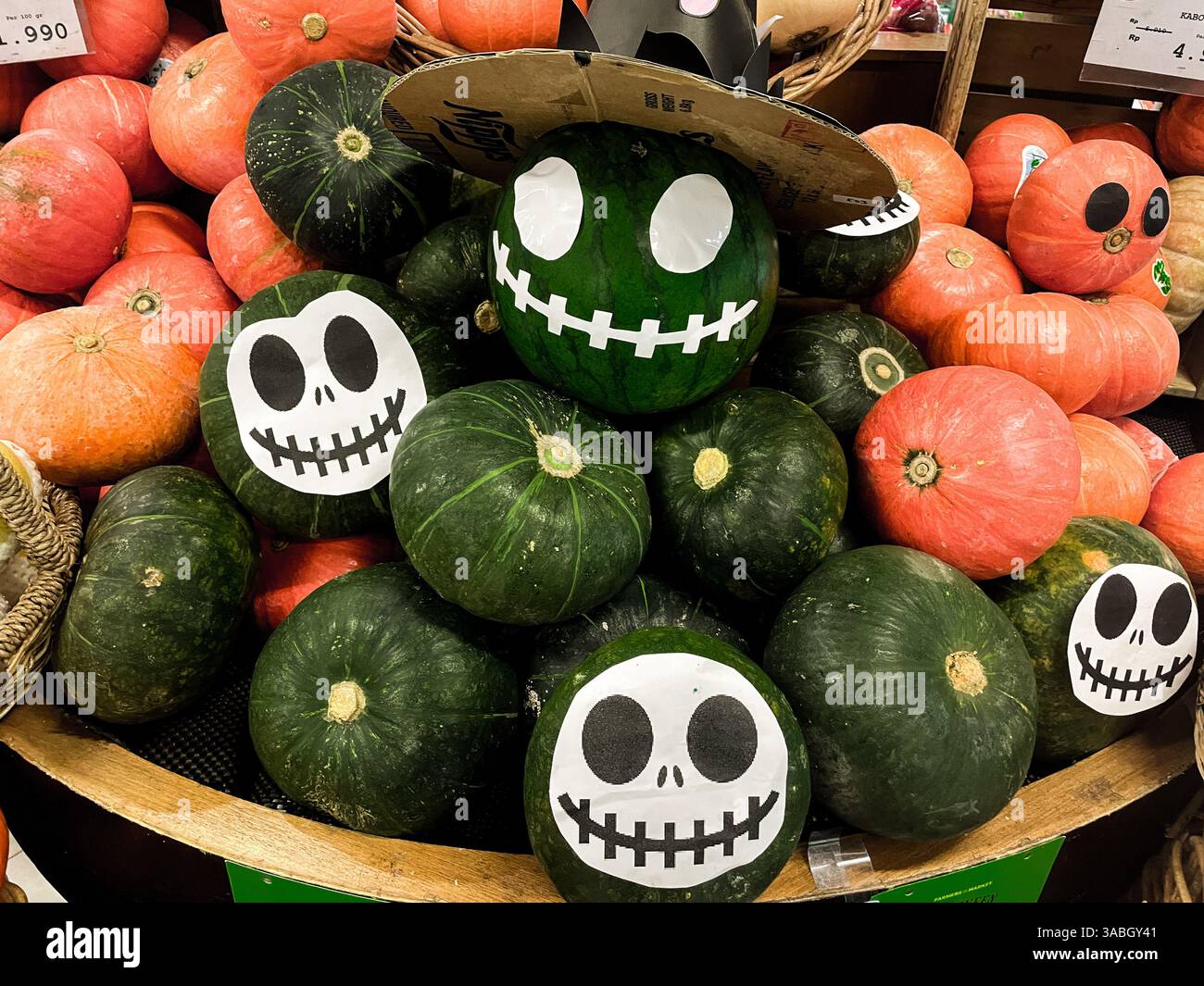 stacked pumpkin decorated for halloween - Smartphone Captured Stock Image