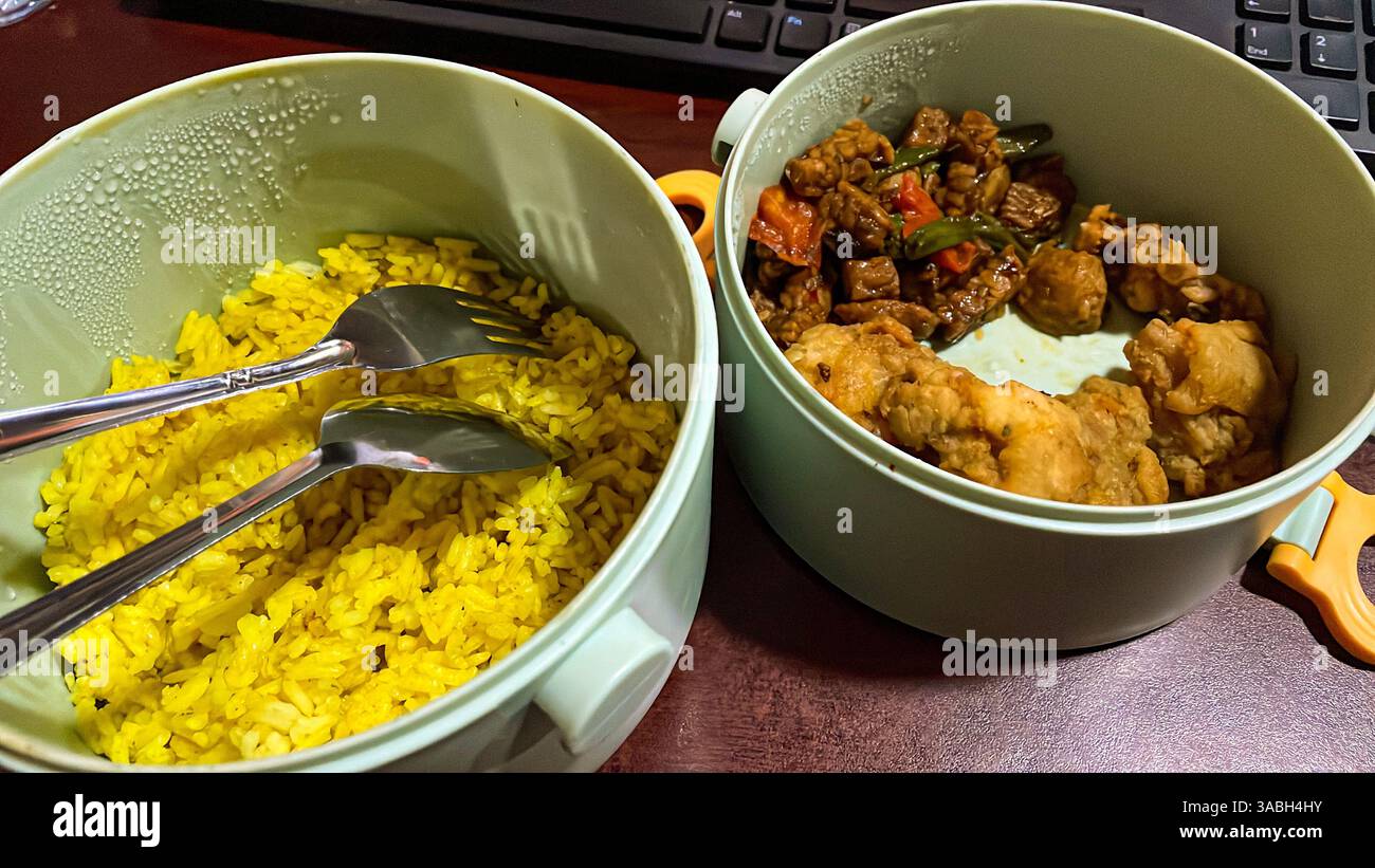 photo of packed food on the office table for lunch - Smartphone Captured Stock Image