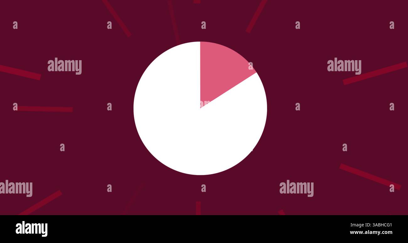 Image of pie chart changing over pulsating red rays on red background Stock Photo