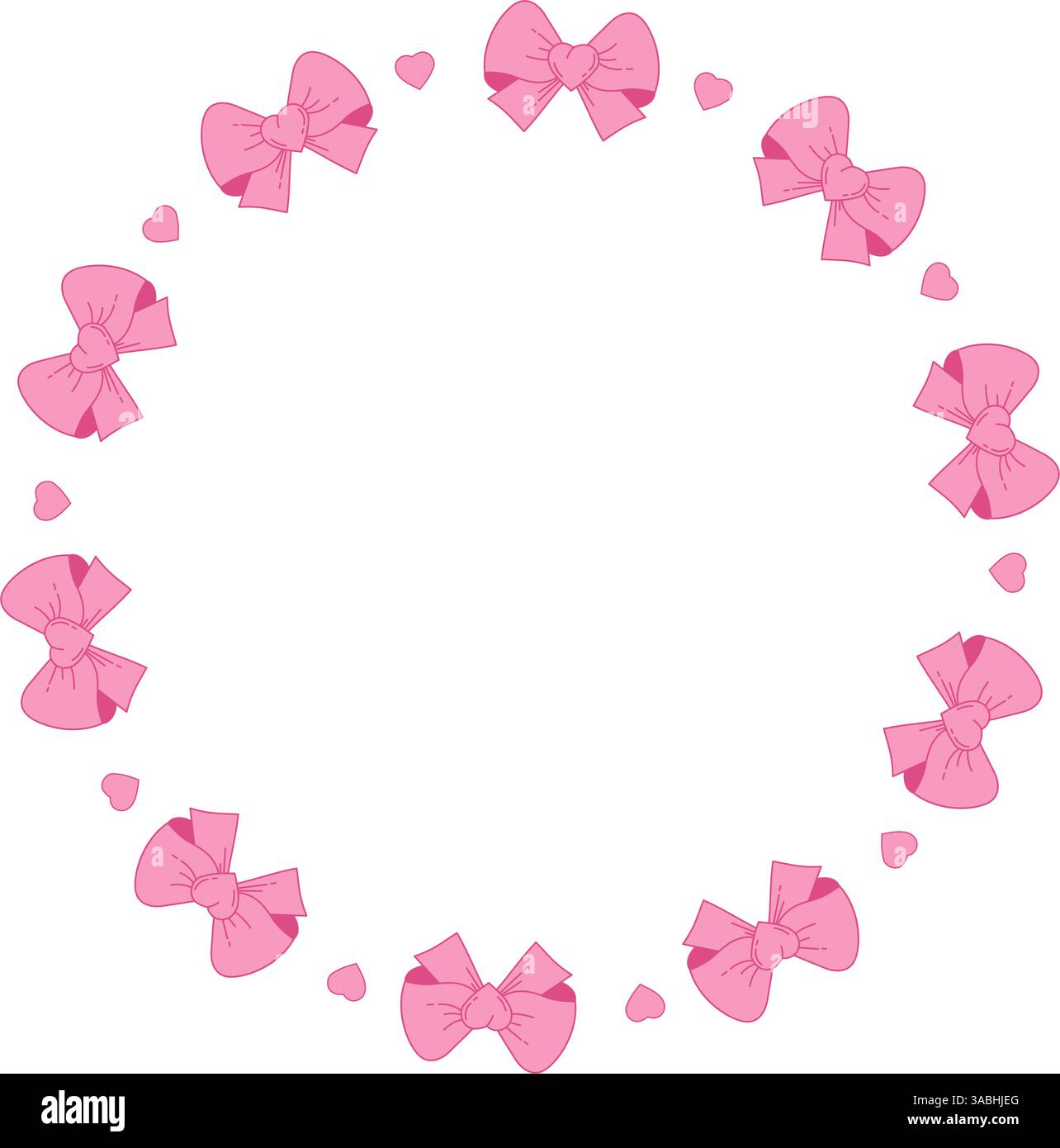 Coquette Pink Ribbon Bow and Heart Circle Frame. Vintage Elegant round ...