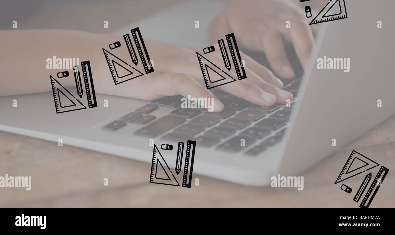 Hands typing on laptop keyboard, focusing on online learning and ...