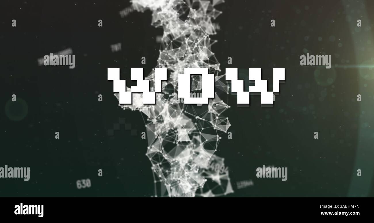 Image of wow text over data processing on black background Stock Photo