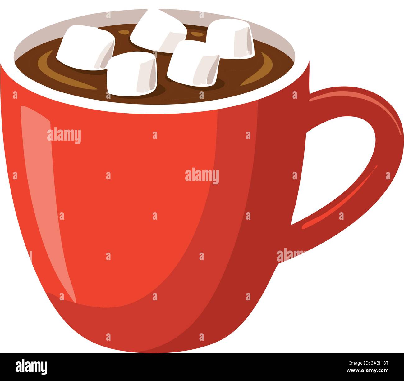 Hot Chocolate with Marshmallows in Red Mug Icon. Stock Vector