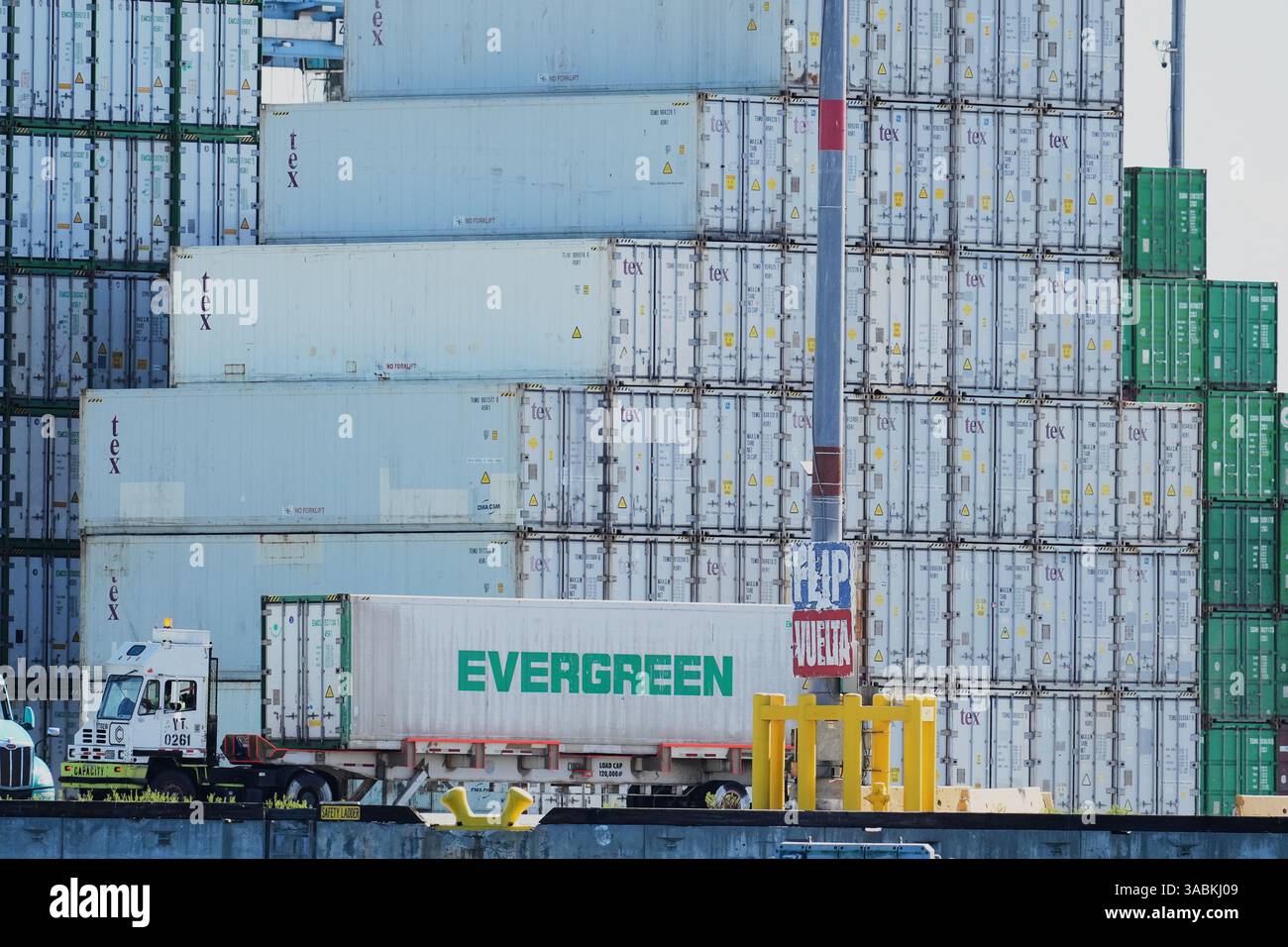 Containers are stacked at the Port of Los Angeles Wednesday, April 2 ...