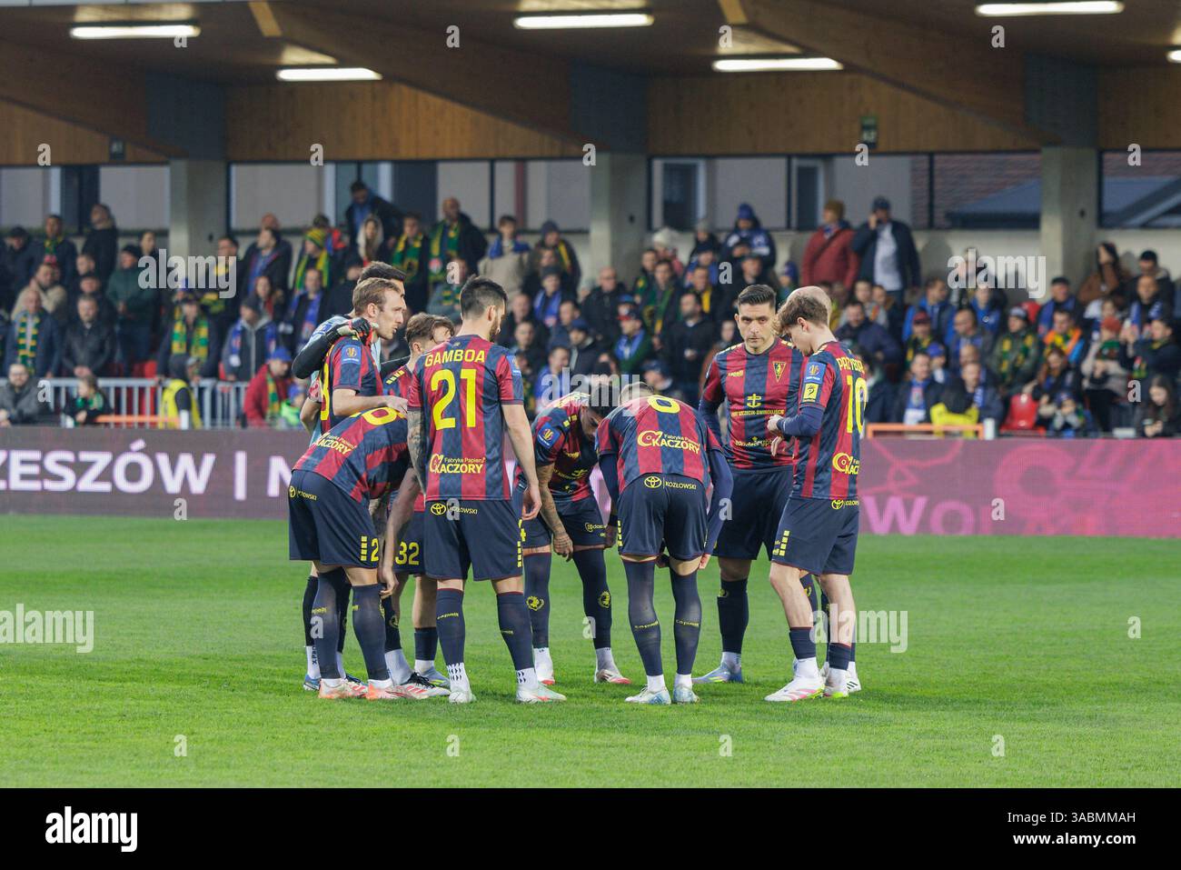 Niepolomice, Poland, Apr 1 2025, Football Match In The Polish Cup Semi-Final Between Puszcza Niepolomice And Pogon Szczecin, Op:  Druzyna Pogon Szczec Stock Photo