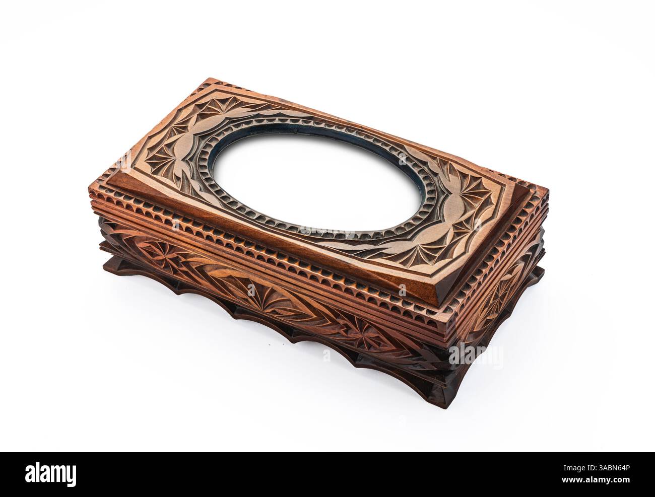 Old vintage wooden jewellery box isolated on white background Stock Photo
