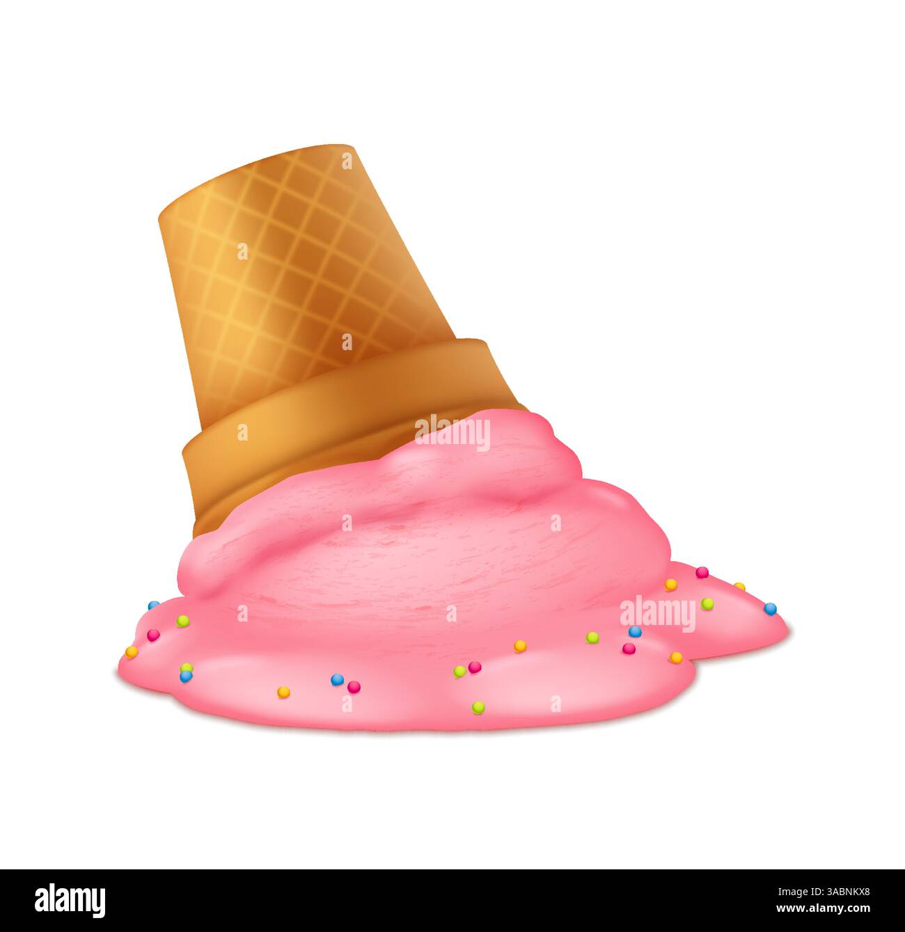 Illustration of an overturned pink ice cream cone with colorful ...