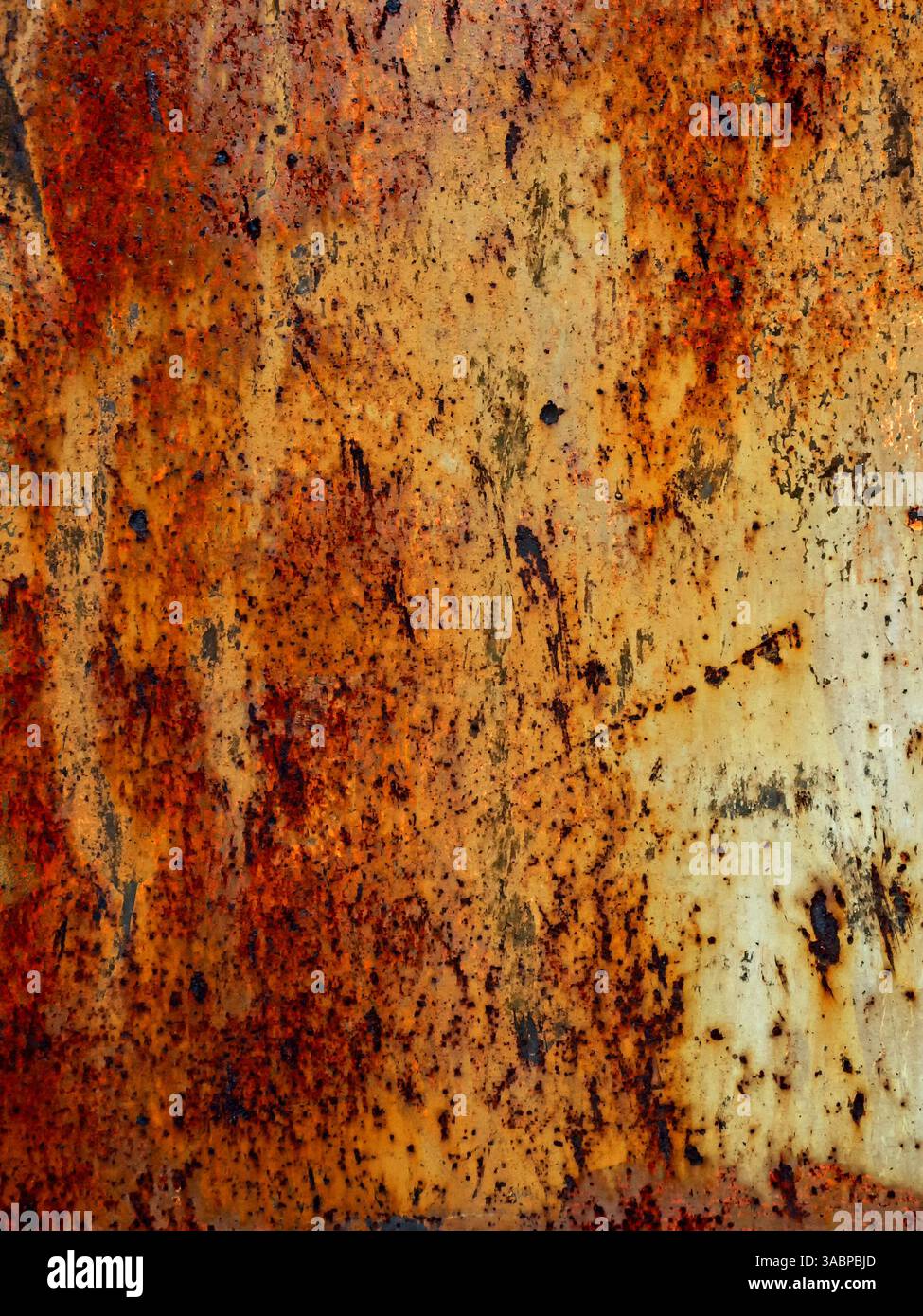 Rust forms an interesting pattern on a metal surface Stock Photo