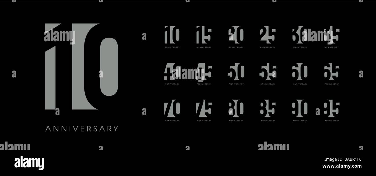 Creative geometric anniversary numbers set on black background. Corporate celebration identity, luxury branding, high-end marketing design. Bold Stock Vector