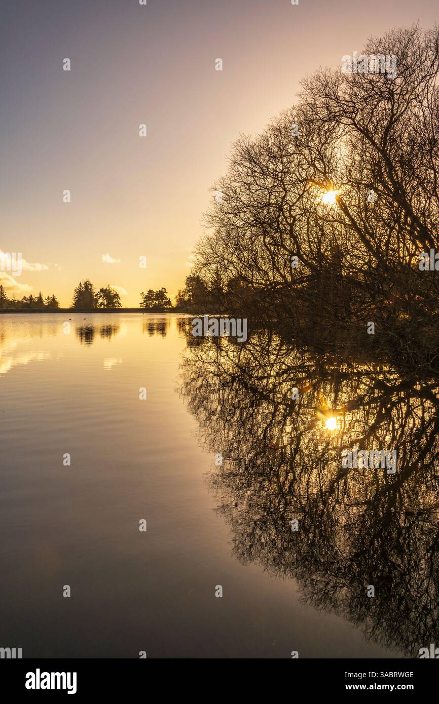 SUNSET AT BALDWIN RESERVOIR, ISLE OF MAN Stock Photo