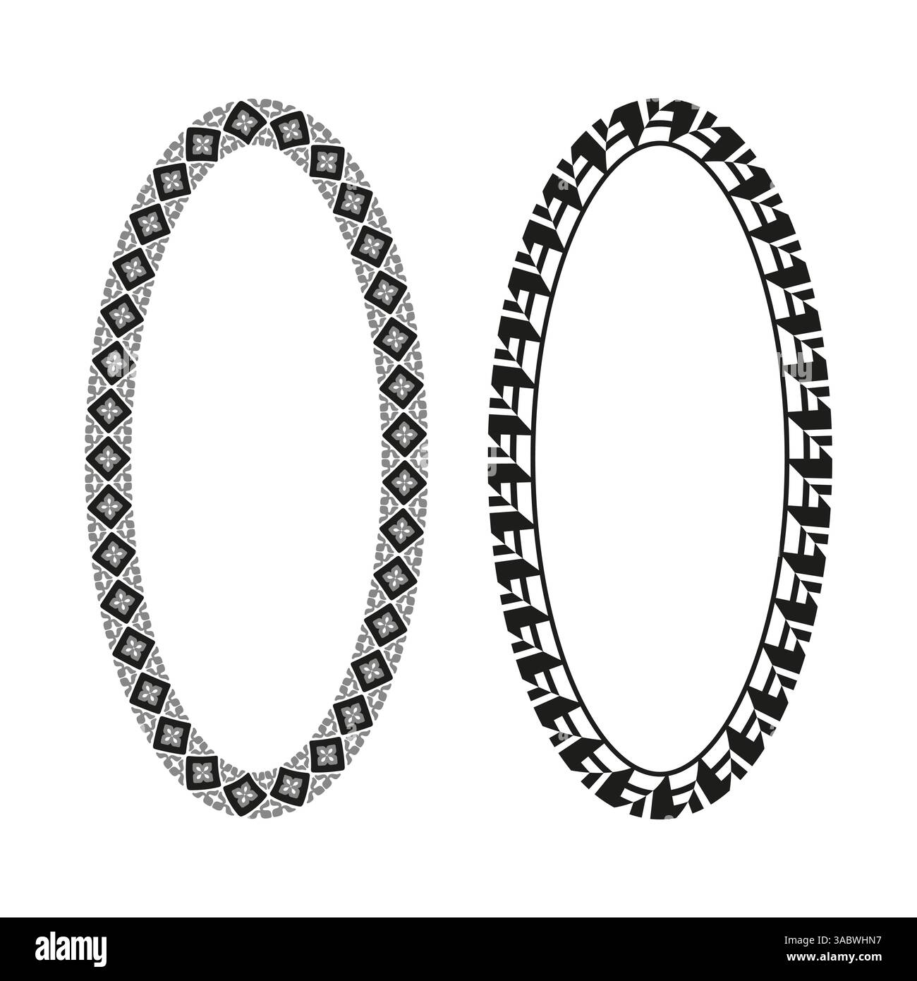 Ornate oval frames. Decorative border shapes. Elegant vector design. Intricate pattern style. Stock Vector