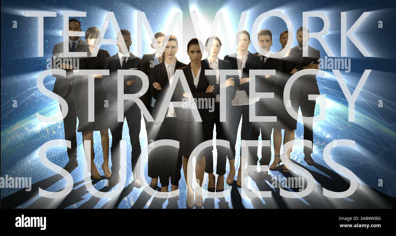 Business team standing confidently with arms crossed, embodying ...