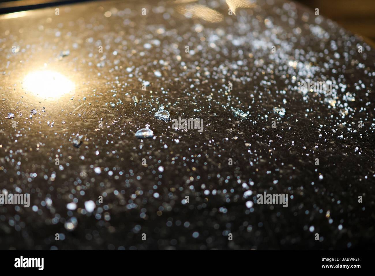 03 April 2025, North Rhine-Westphalia, Wuppertal: Glass splinters lie ...