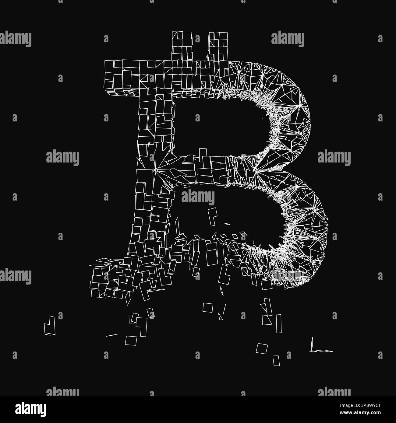 A black and white image of a broken B. The image is abstract and has a sense of destruction Stock Vector
