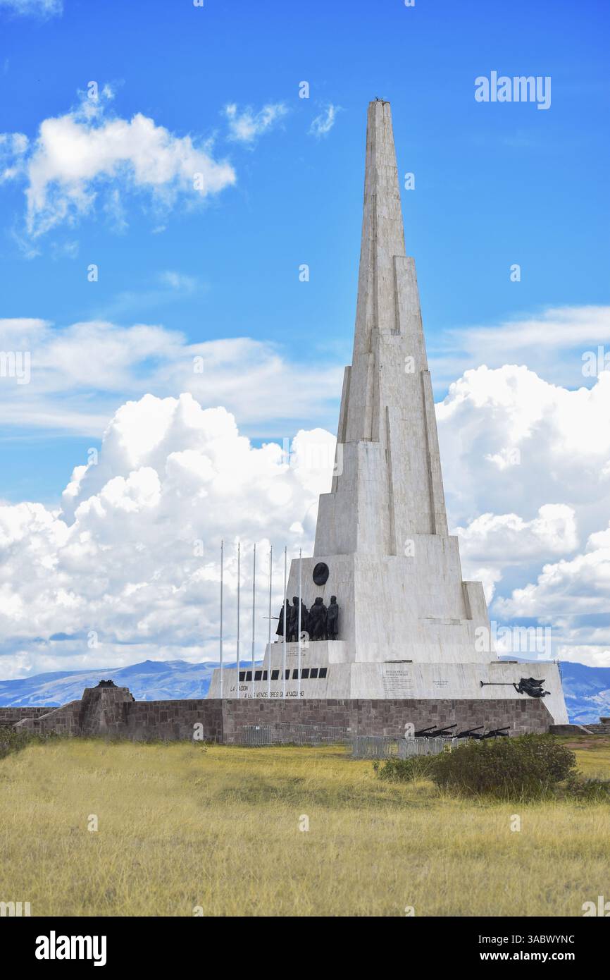 Historical Sanctuary of the Pampa de Ayacucho, Peru. Site of the 1824 battle that secured South America's independence. Memorial with monuments and An Stock Photo