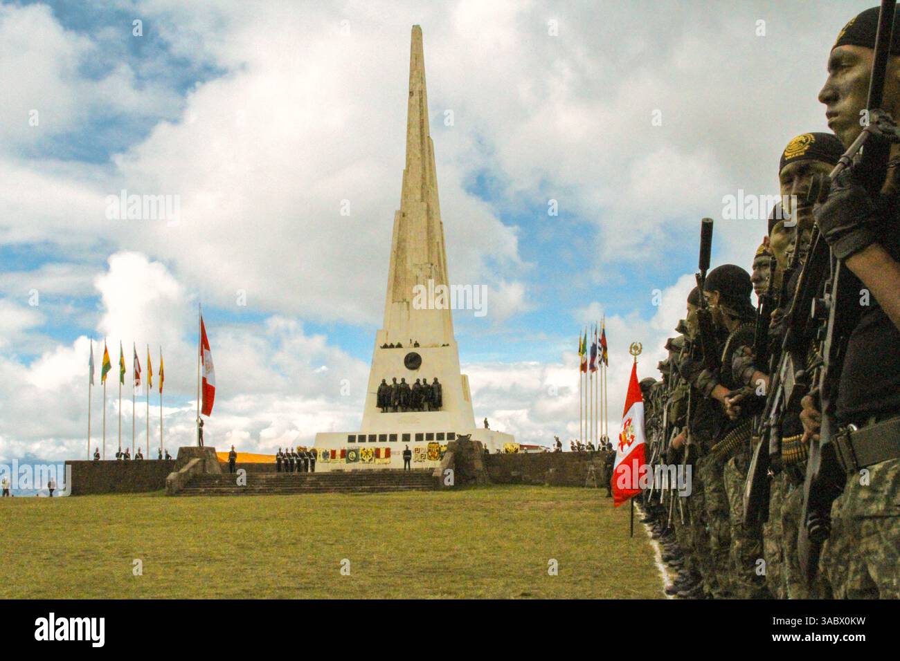 Historical Sanctuary of the Pampa de Ayacucho, Peru. Site of the 1824 battle that secured South America's independence. Memorial with monuments and An Stock Photo