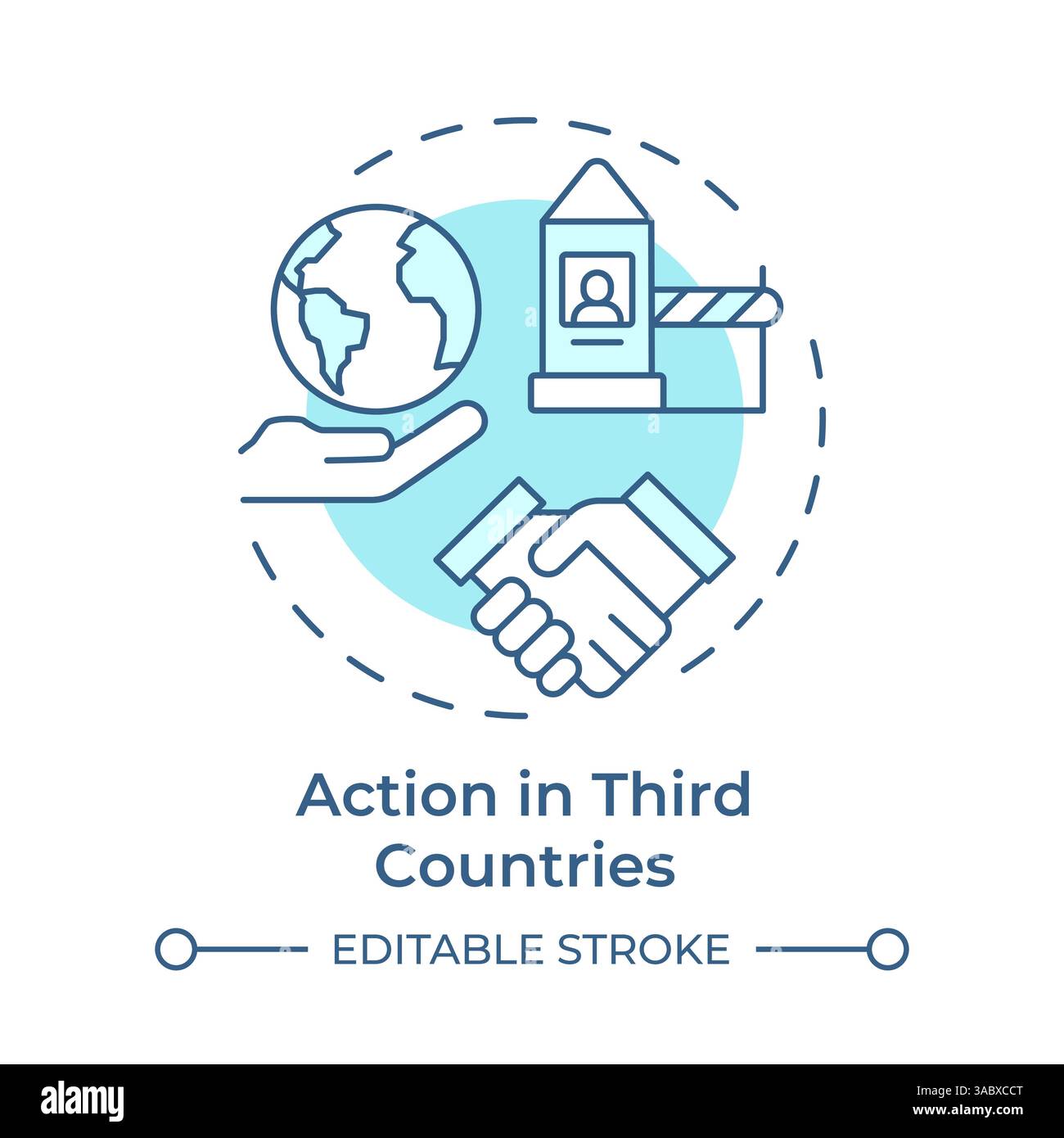 Action in third countries soft blue concept icon Stock Vector