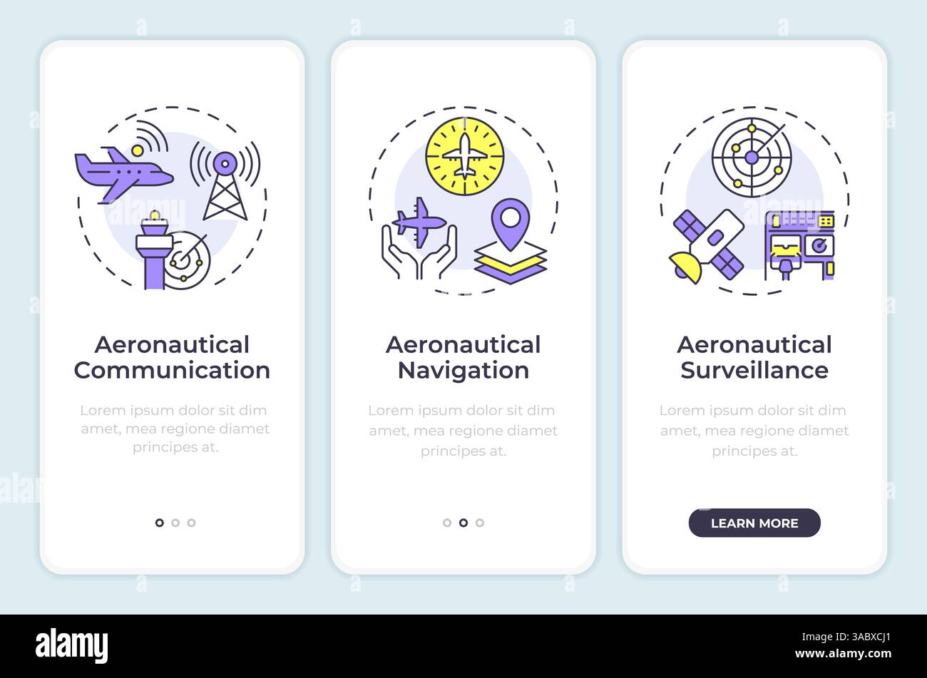Air navigation service onboarding mobile app screen Stock Vector