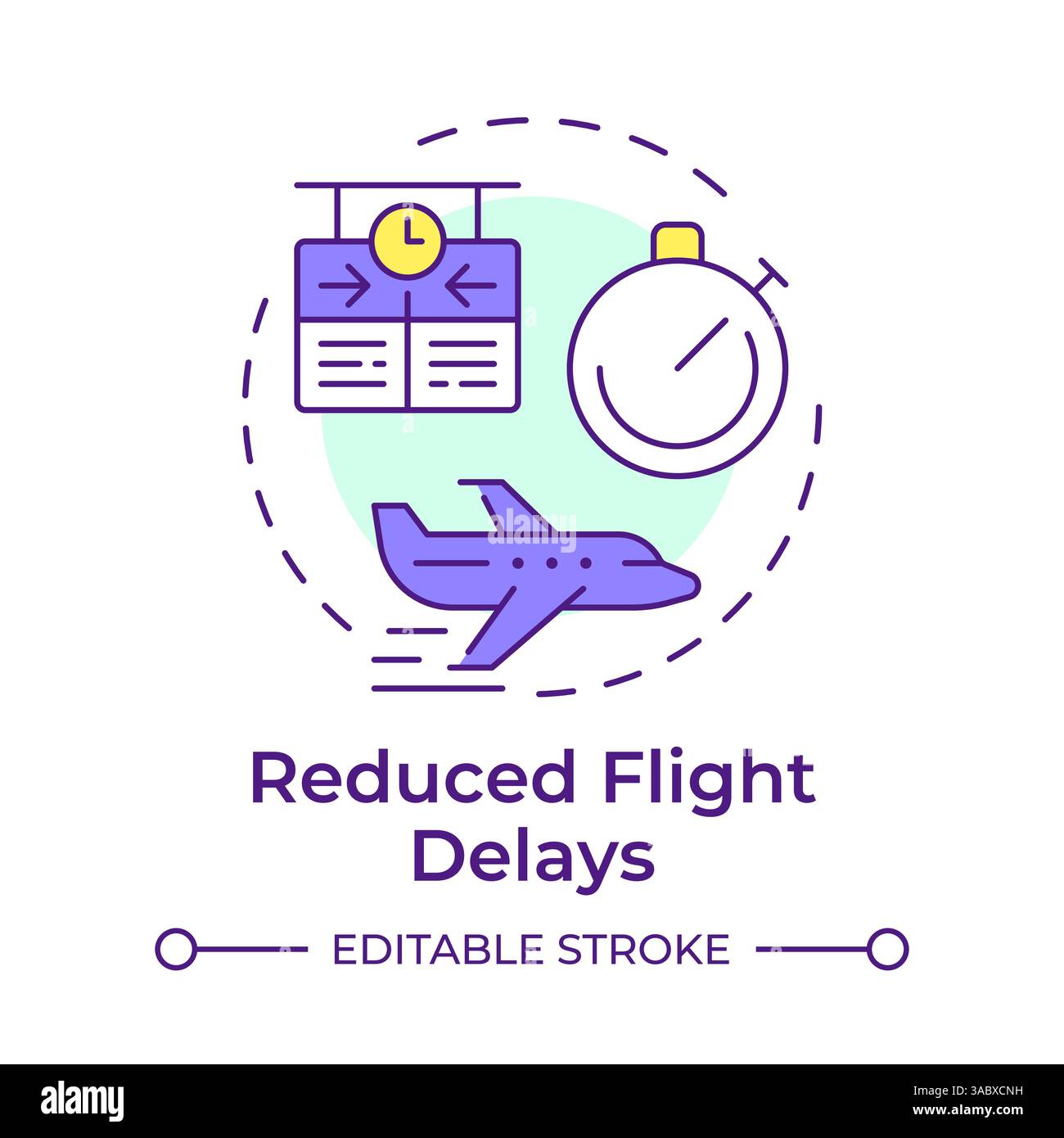 Reduced flight delays multi color concept icon Stock Vector