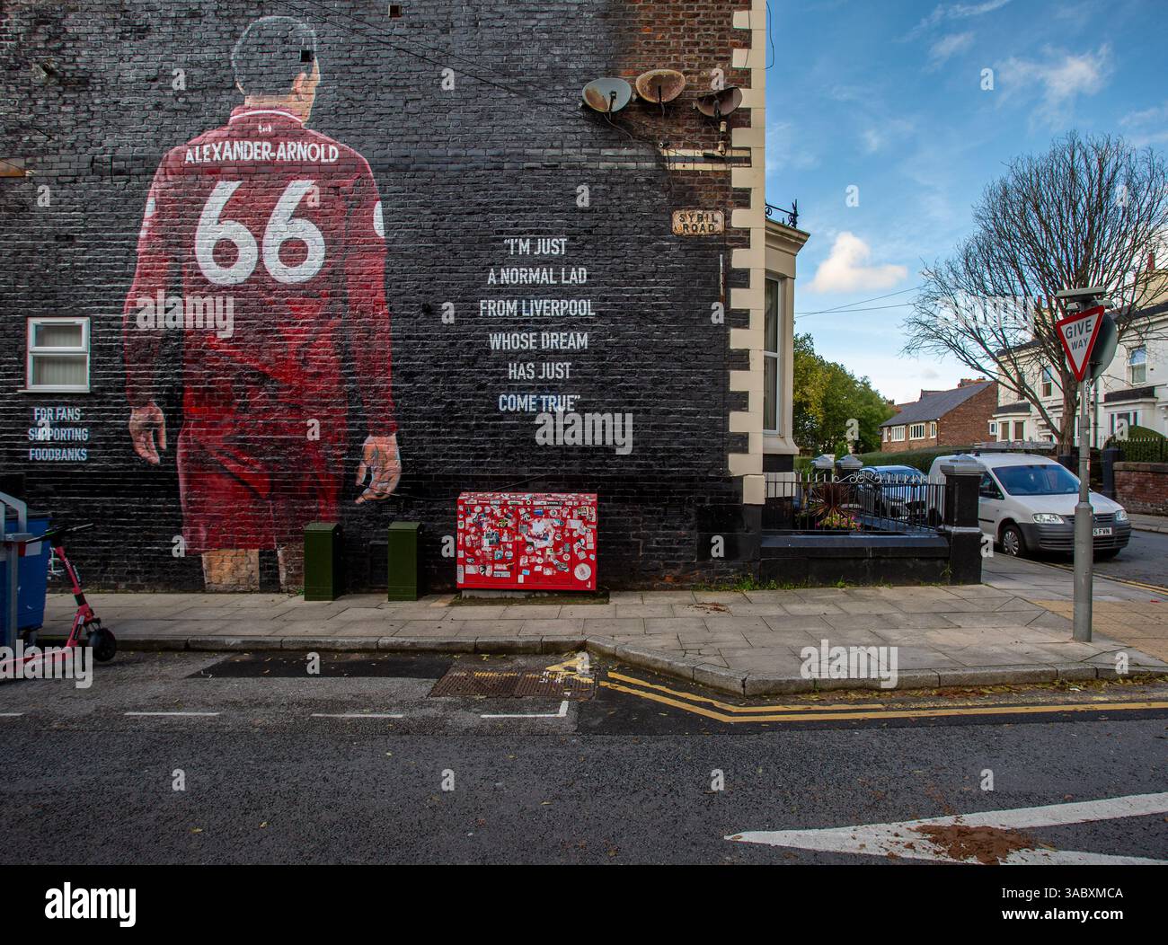 Mural of Liverpool's Trent Alexander-Arnold in Anfield , Liverpool , UK Stock Photo