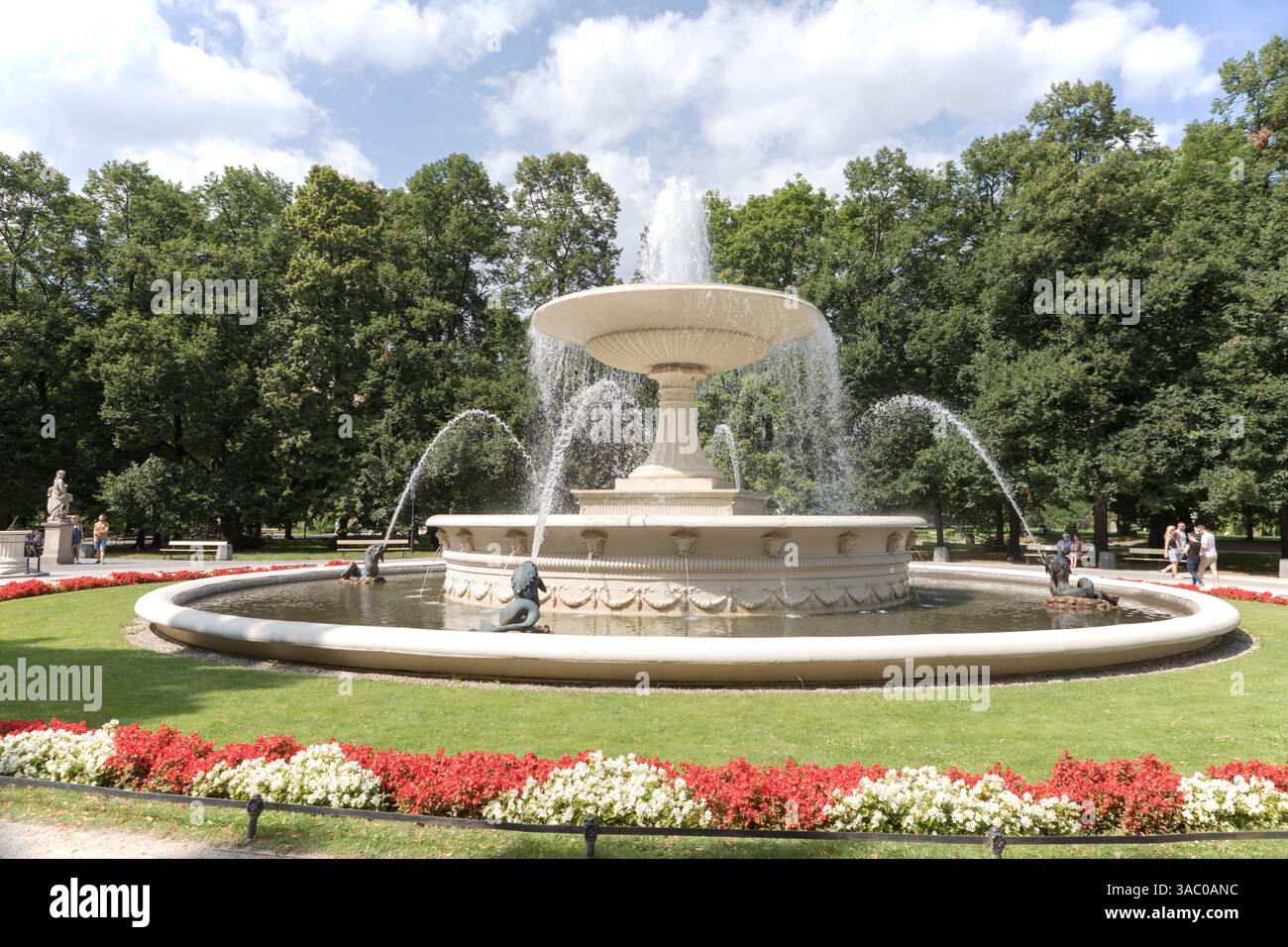 Fountain Wodozbiór 'Srodmiescie' (1855) in Ogrod Saski park known as the Saxon Gardens park, central Warsaw, Poland . Stock Photo