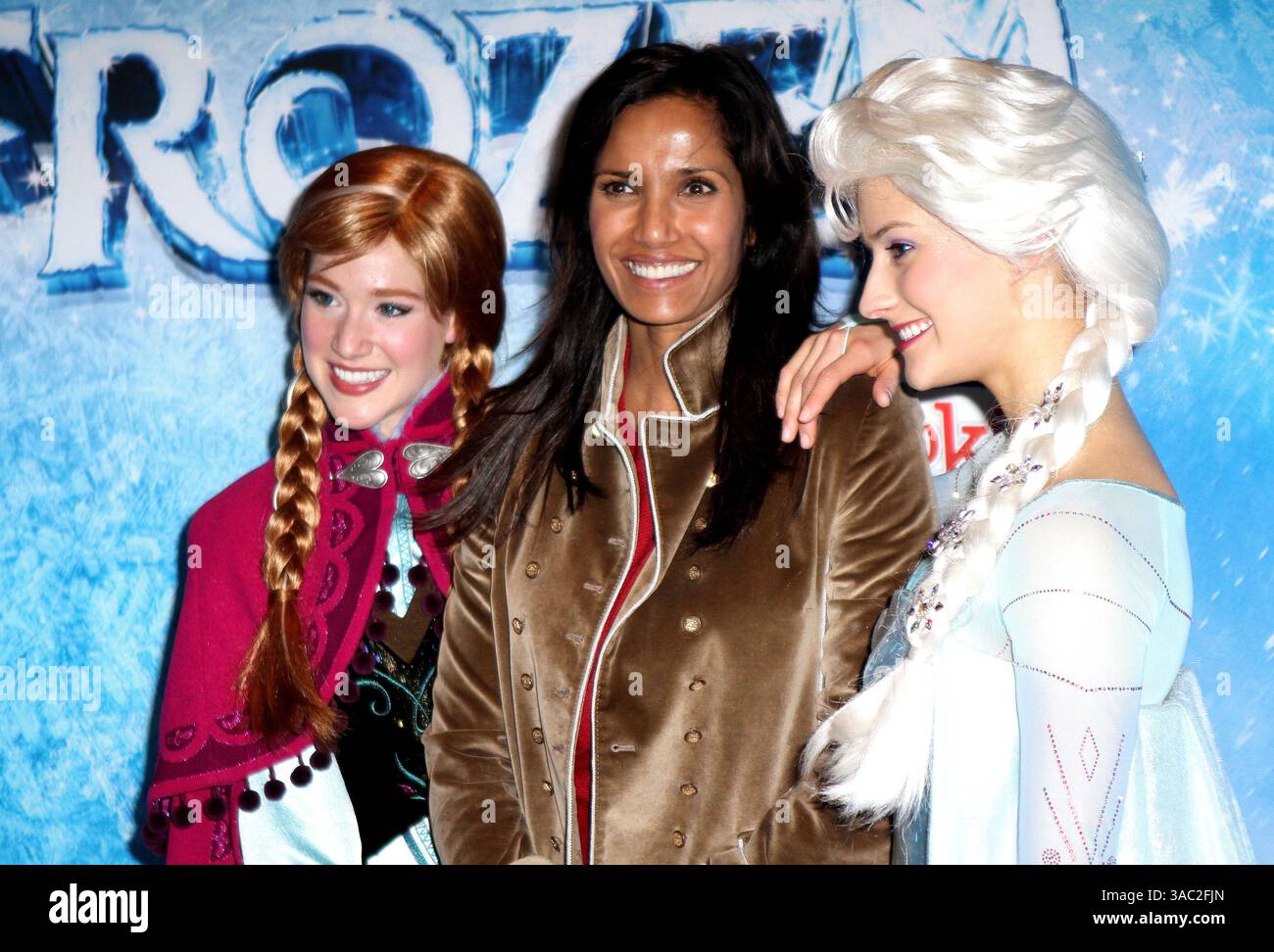 Padma Lakshmi with Characters Princess Anna and Queen Elsa at Disney On