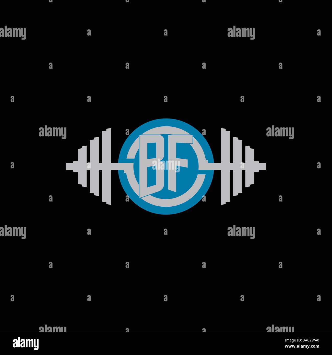 Initial BF logo design with geometric dumbbell and circle line icon vector graphic Stock Vector