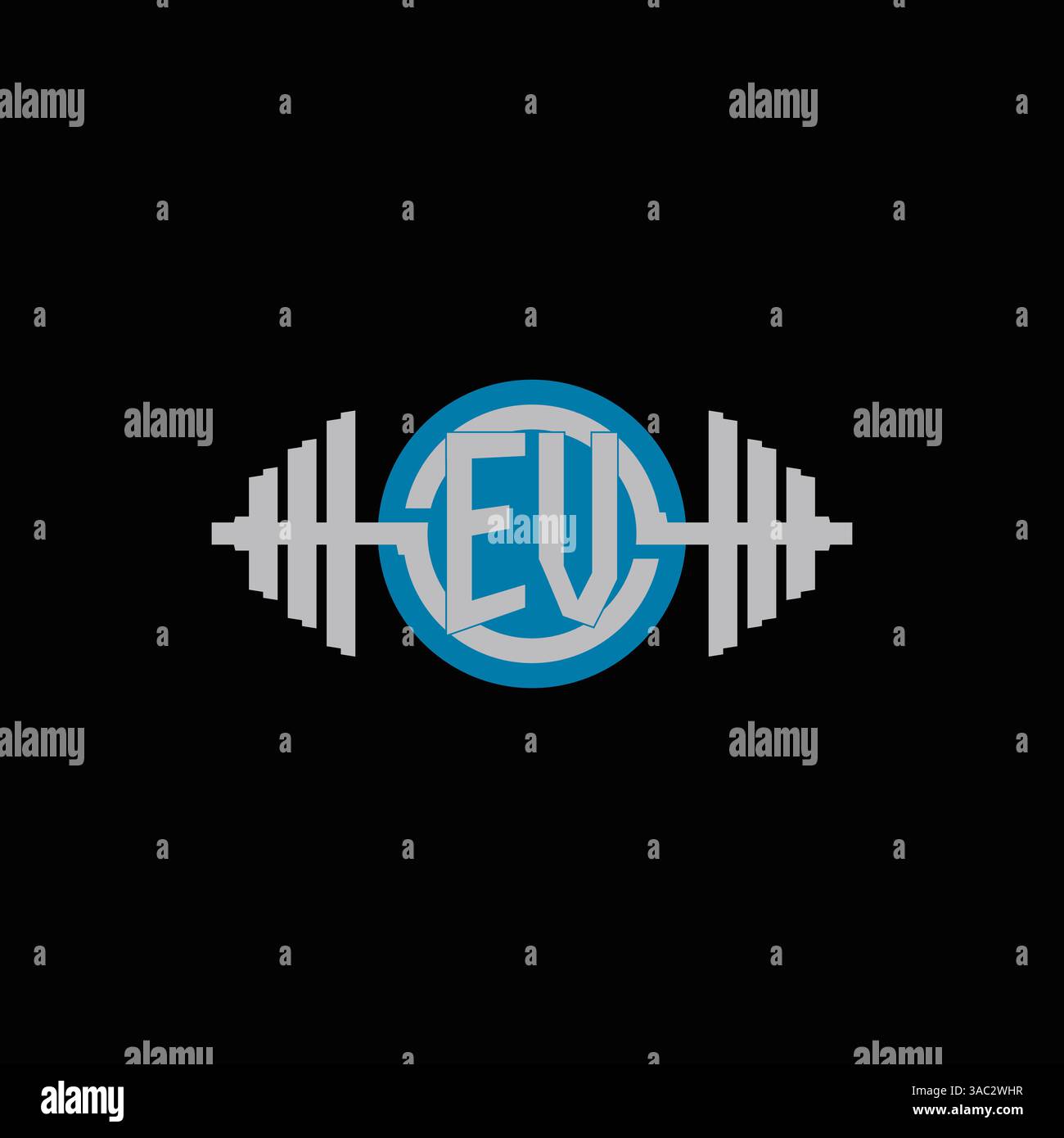 Initial EV logo design with geometric dumbbell and circle line icon vector graphic Stock Vector