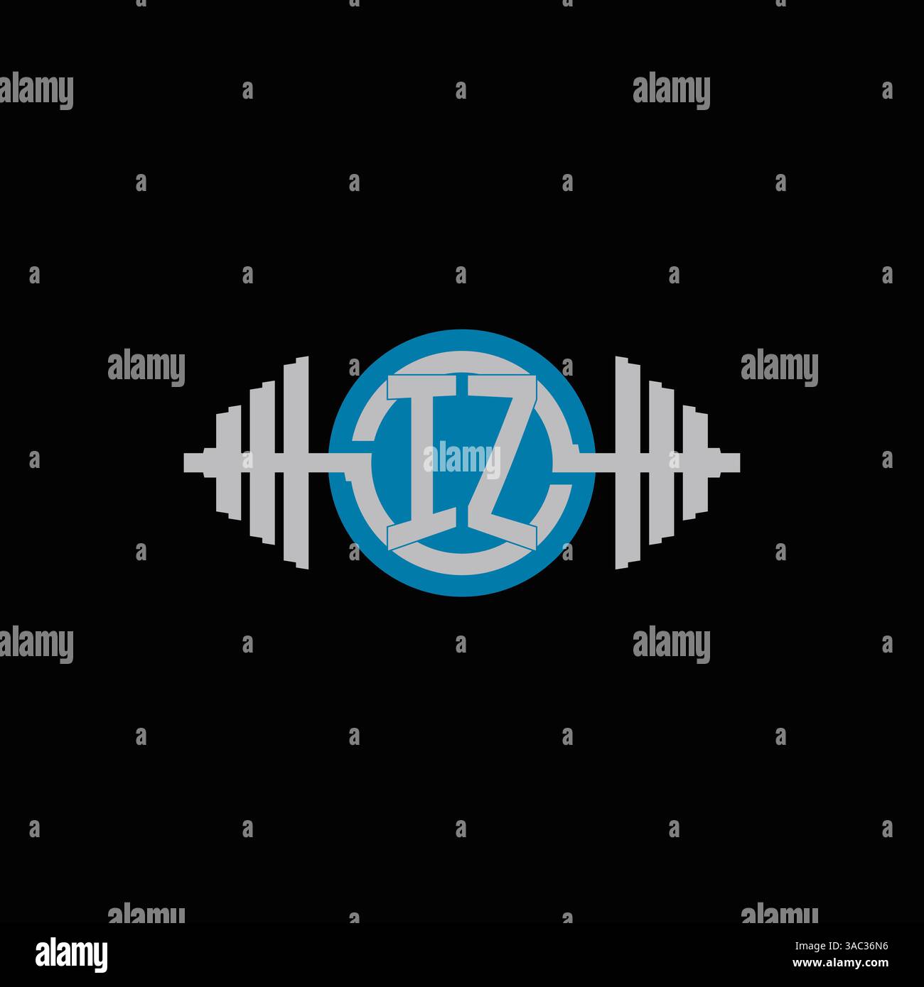 Initial IZ logo design with geometric dumbbell and circle line icon vector graphic Stock Vector