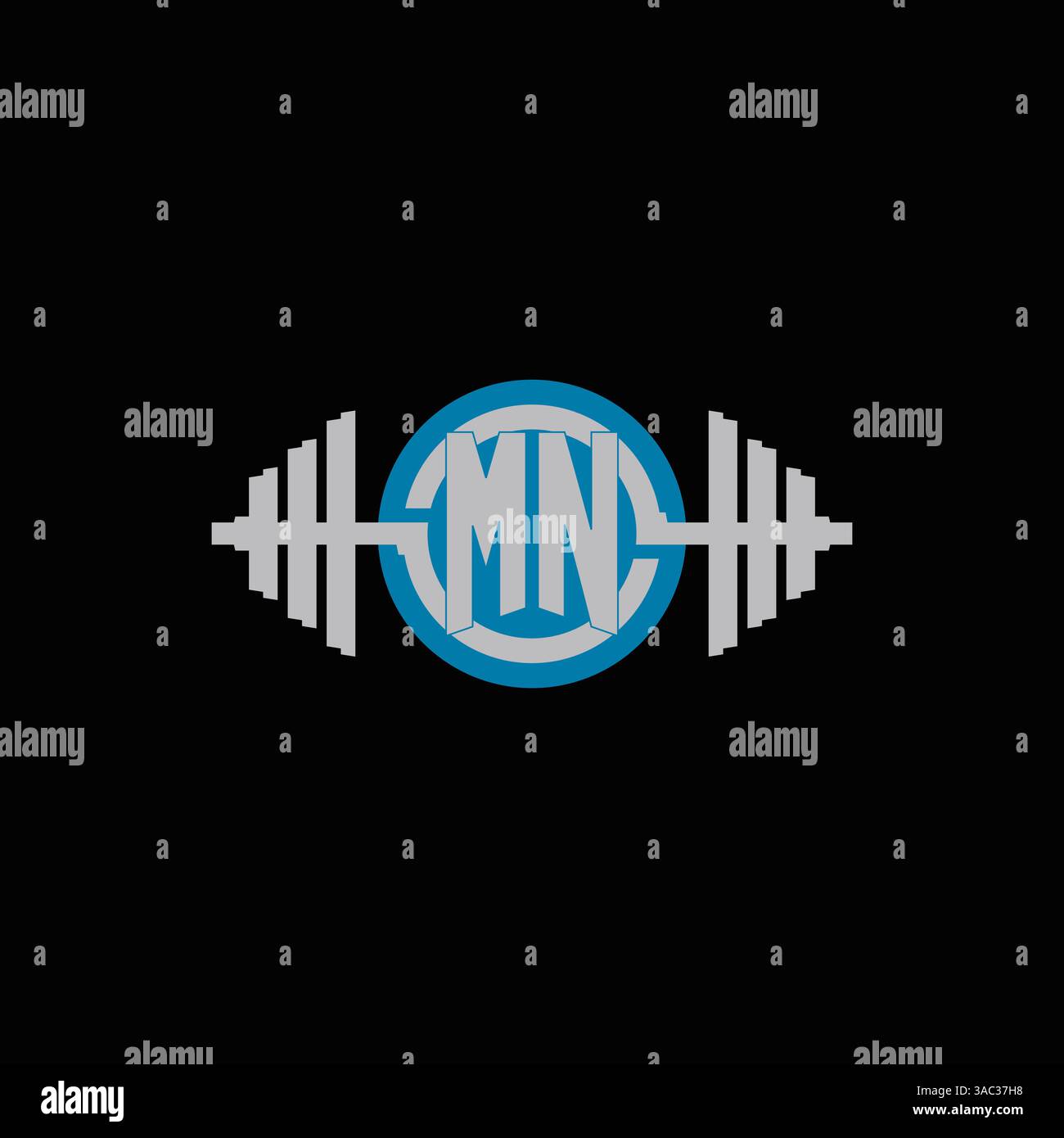 Initial MN logo design with geometric dumbbell and circle line icon ...