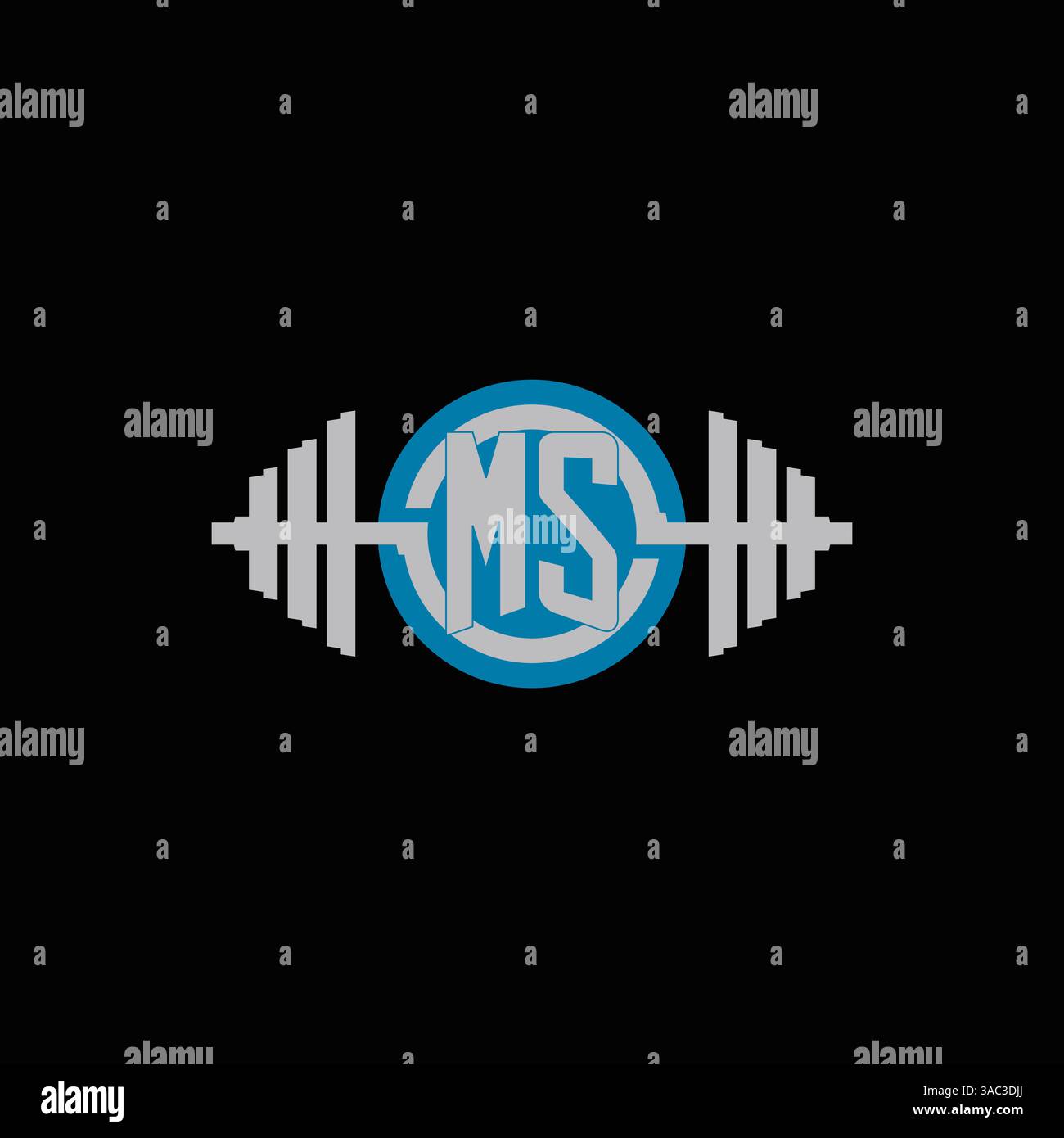 Initial MS logo design with geometric dumbbell and circle line icon vector graphic Stock Vector
