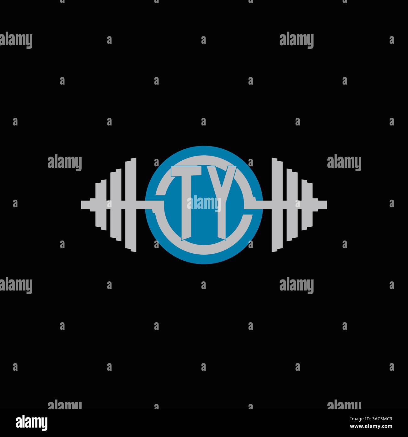 Initial TY logo design with geometric dumbbell and circle line icon vector graphic Stock Vector