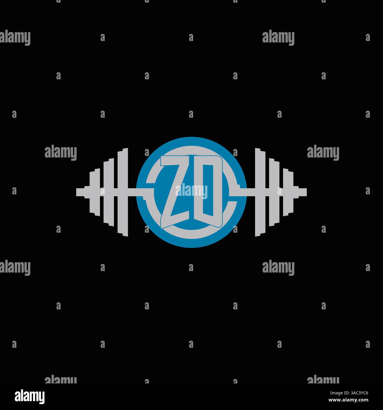 Initial ZD logo design with geometric dumbbell and circle line icon vector graphic Stock Vector