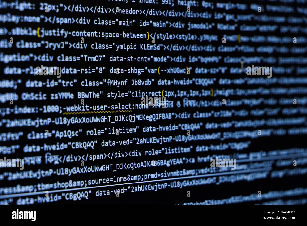 Programming coding screen, web developer coding screen Stock Photo