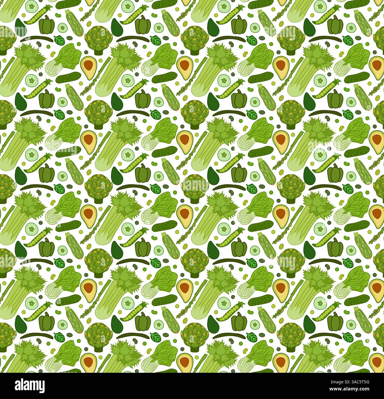 Farm fresh green vegetables seamless close up pattern. Flat style vector illustration. for package, kitchen design, fabric and textile. Eat green Stock Vector