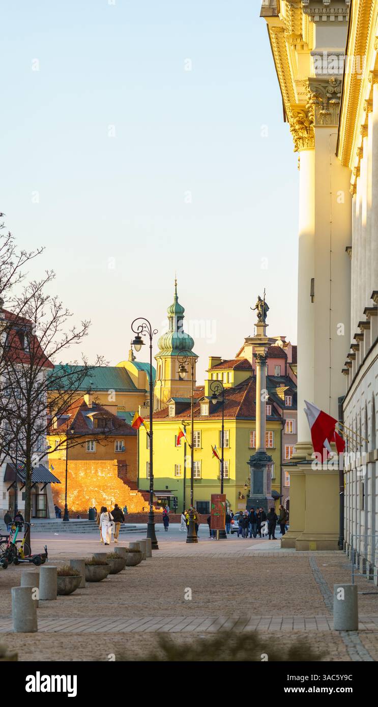 Warsaw Old Town And Plac Zamkowy Castle Square Seen From Krakowskie 