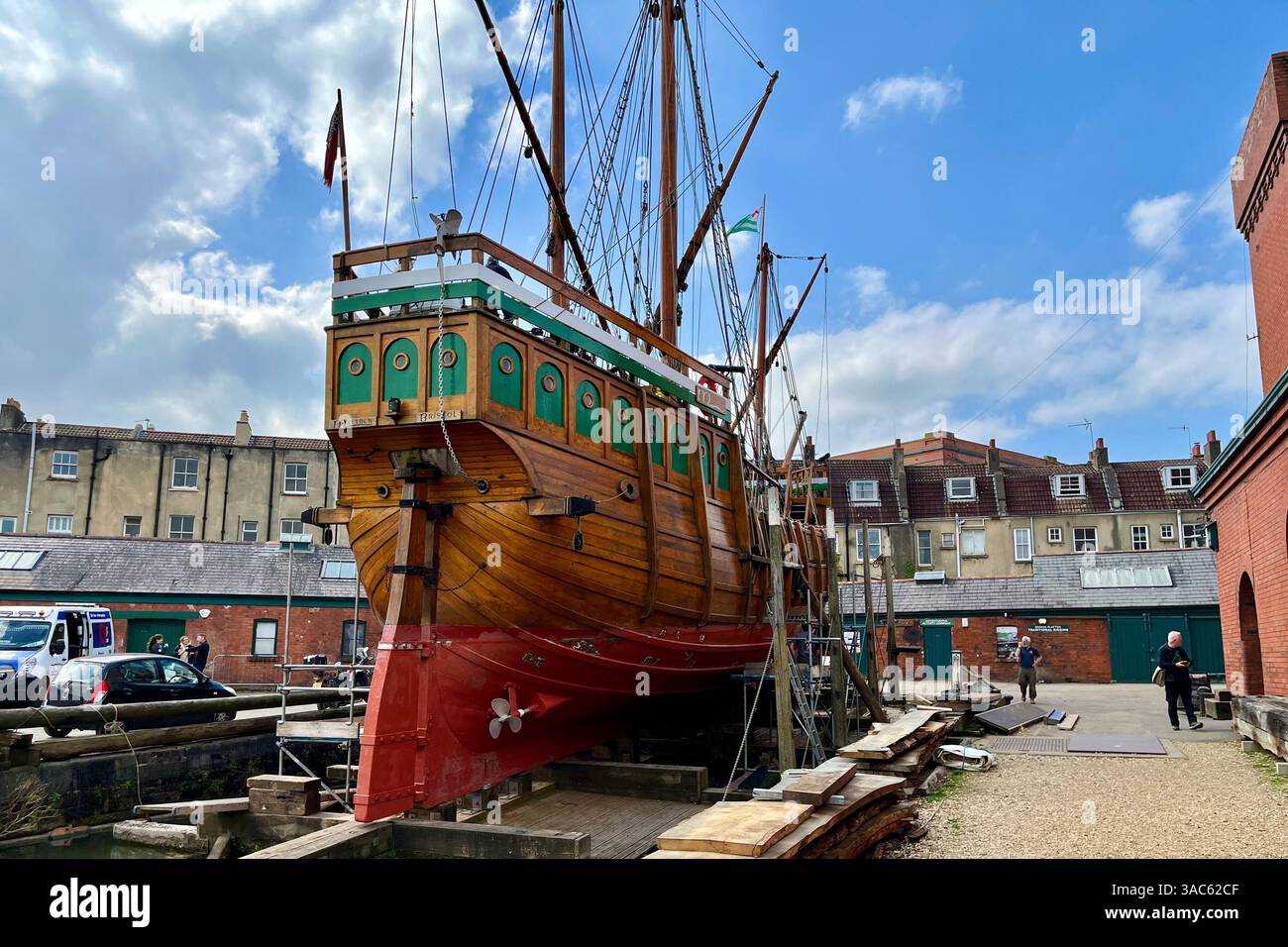 The Matthew Sailing Ship in drydock under repair. Underfall Yard, Bristol Floating Harbour, Bristol, England, United Kingdom. 26th March 2025. - Smartphone Captured Stock Image