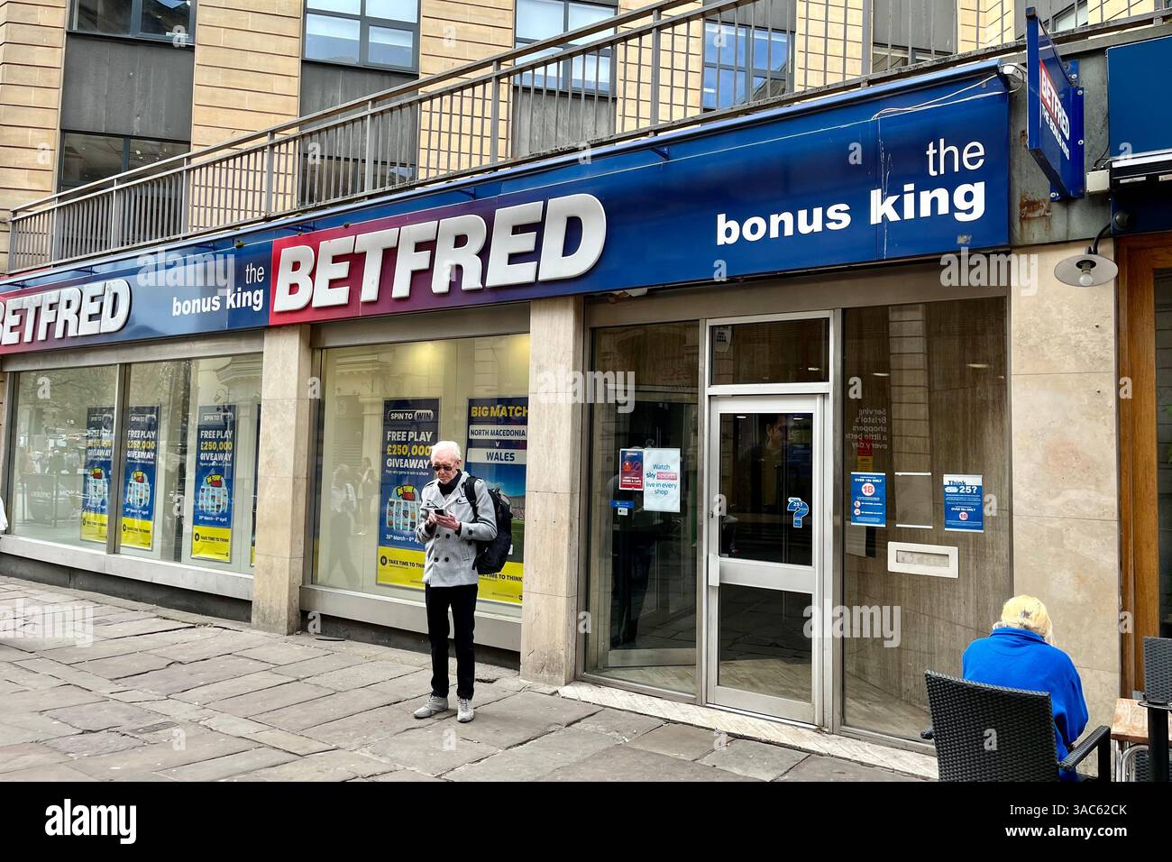 Betfred Bookmakers in Bristol, England, United Kingdom. 26th March 2025. - Smartphone Captured Stock Image