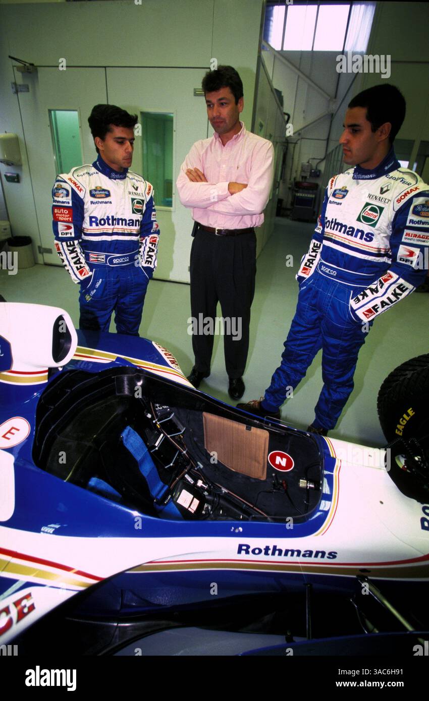 Driver Juan Pablo Montoya from Colombia in his racing car at the Circuit de Catalunya in Barcelona Stock Photo