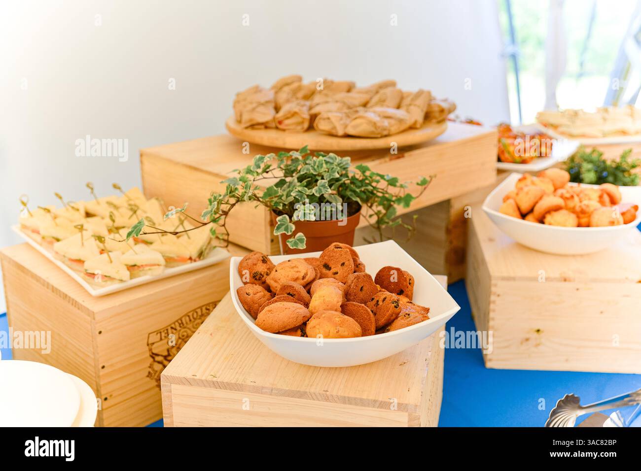 Moscow Russia - August 25 2023 - Event buffet setup featuring mini ...