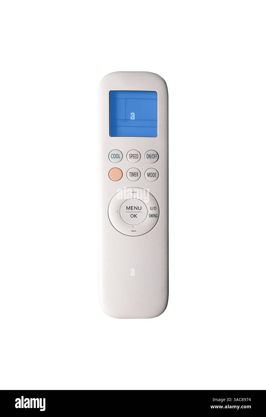 White remote control with blue blank display of air conditioner Stock Photo