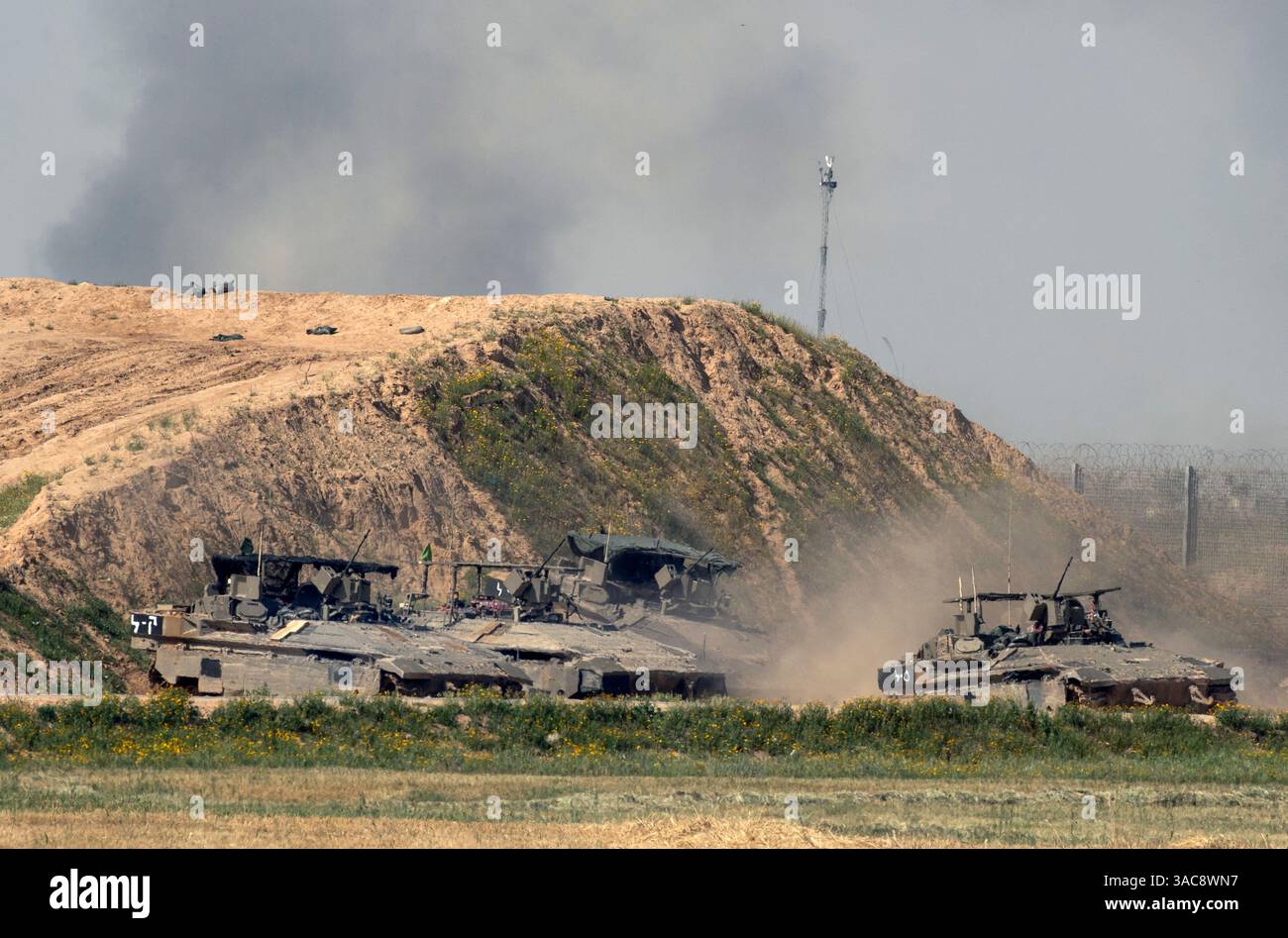 Southern Israel, Israel. 03rd Apr, 2025. Israeli army armored personnel ...