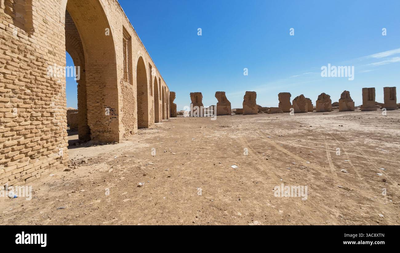 Ancient brick ruins under a clear blue sky, featuring a series of ...